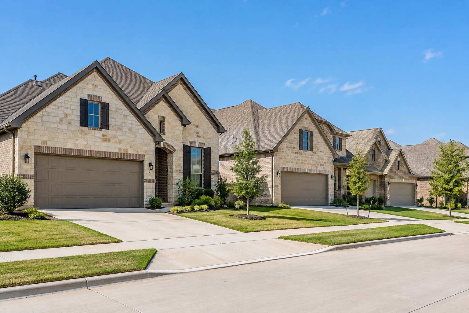 Homes along a quiet Texas street, illustrative