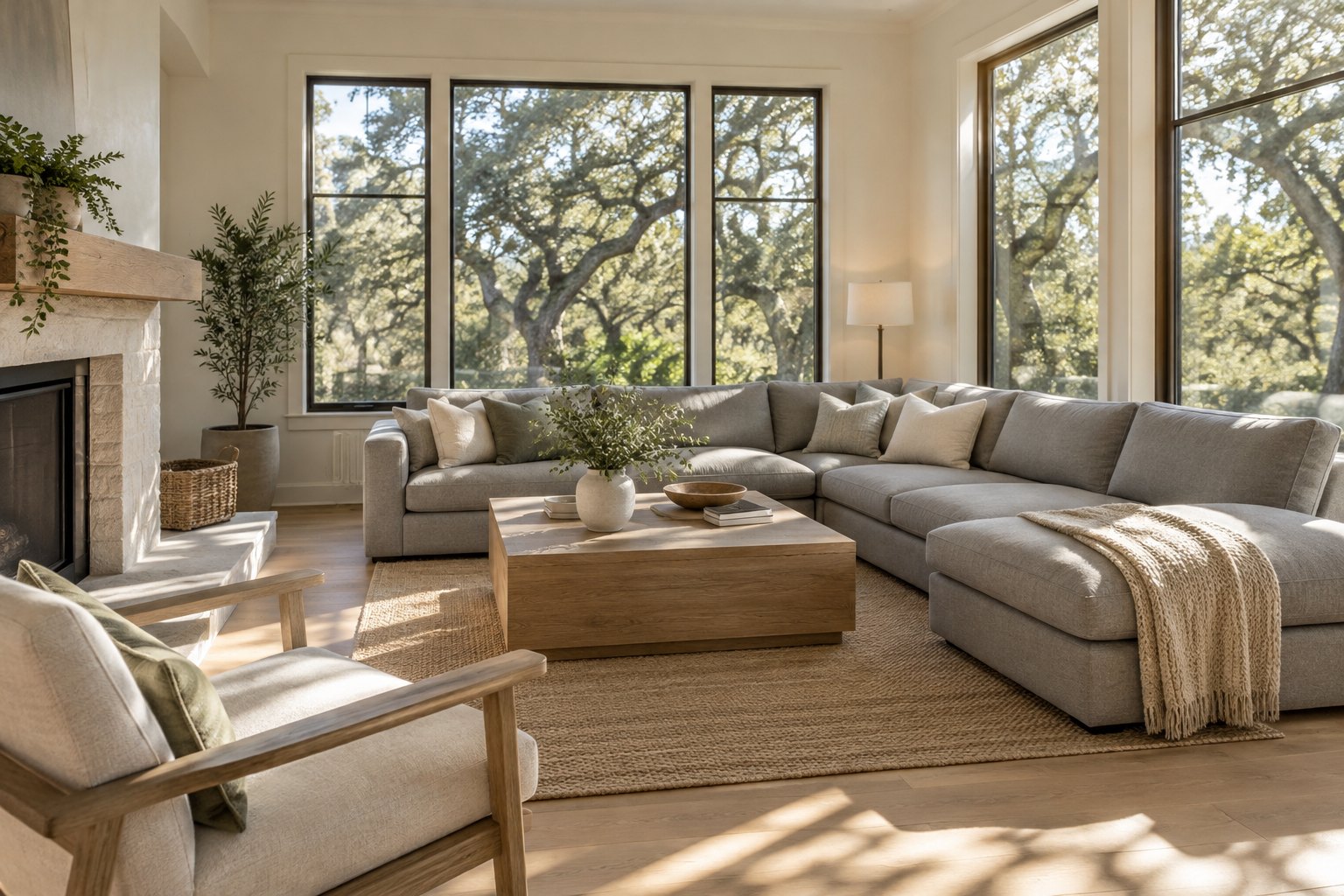 A cozy Texas family room, illustrative